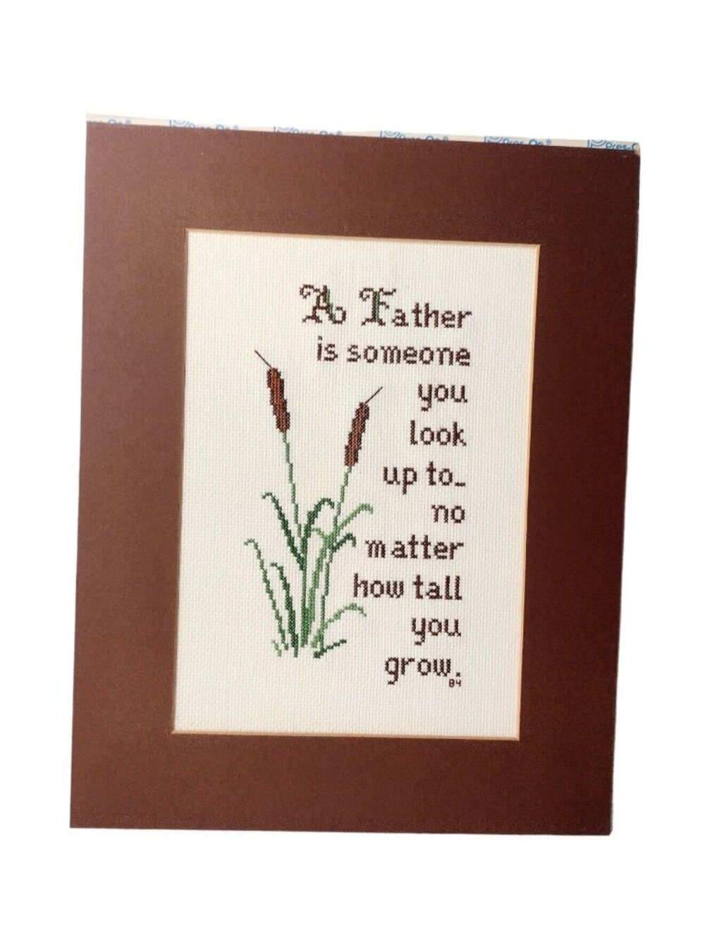 Vintage Handmade Completed Father Cross Stitch Wall Decor Matted 11 x 14 Cabin